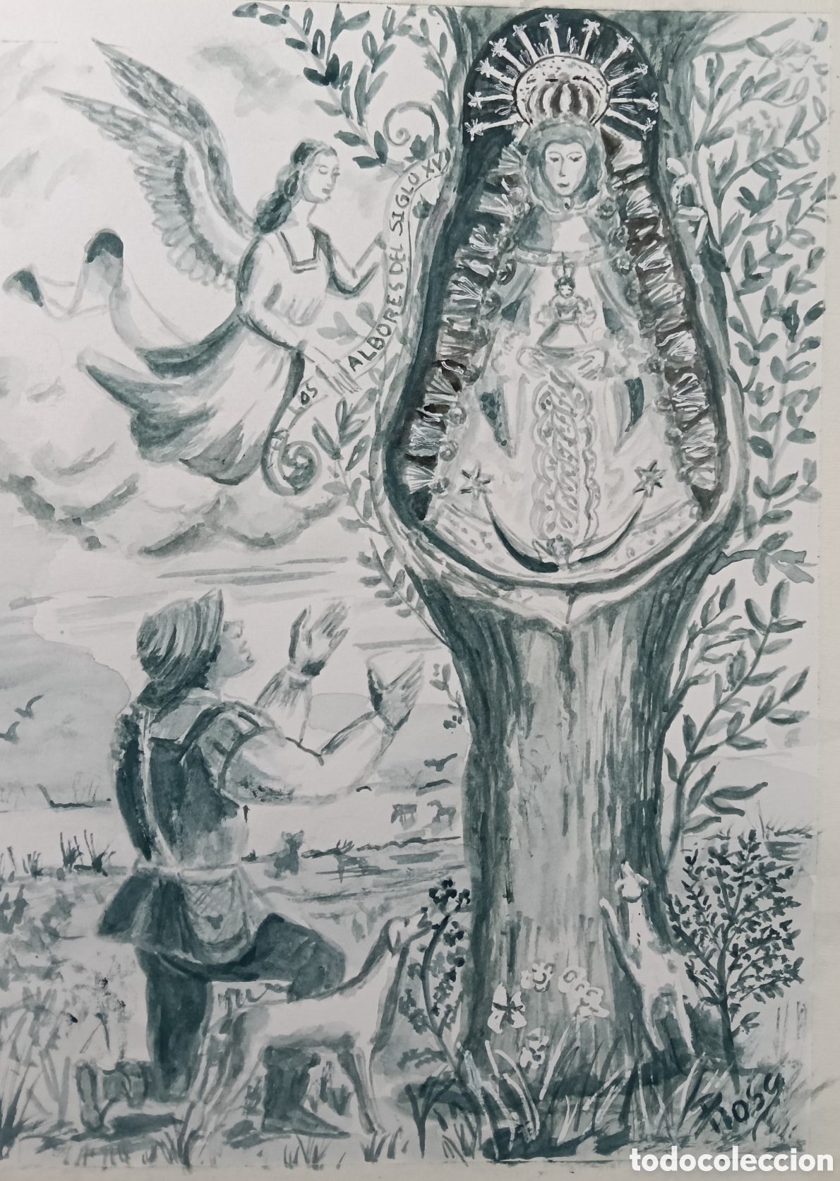 Arte: Acuarela. Aparici&oacute;n de la Virgen del Roc&iacute;o