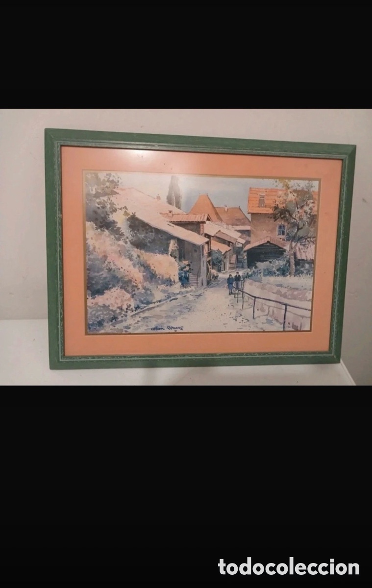Arte: Acuarela Vintage. Callejon pintoresco de pueblo. Firmada por Alain Renoux.