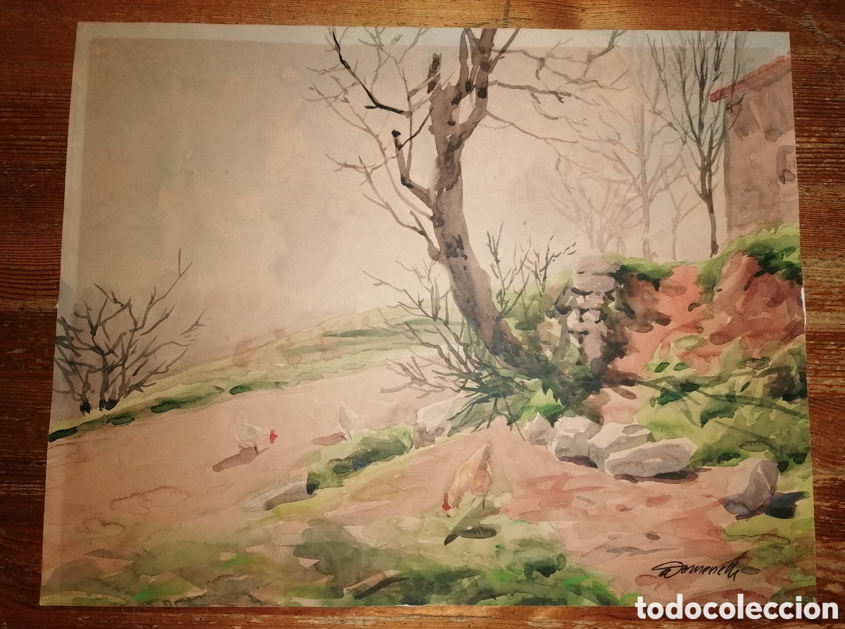 Arte: Antigua acuarela firmada DOMENECH - L'esquirol - Marzo 1951