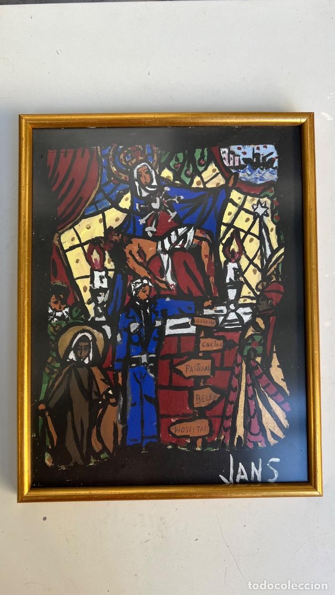 Arte: Pintura gouache sobre papel a&ntilde;os 60 70 virgen vidriera firma jans carmelitas descalzos 30x23,5cms