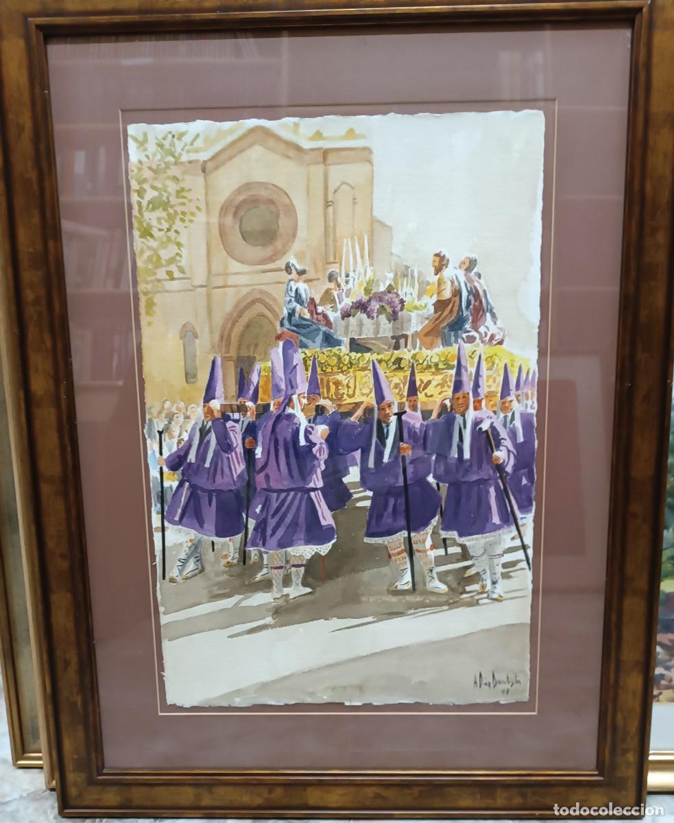 Arte: Acuarela del pintor murciano Antonio D&iacute;az Bautista 38X58. Marco 63X83. Semana Santa. Murcia