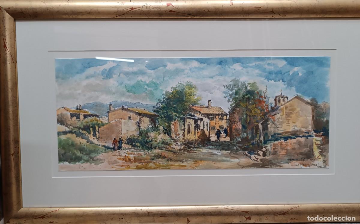 Arte: Acuarela del pintor murciano Saura Mira 69X25. Marco 83X49. Murcia. Homenaje a Riopar Viejo 2003