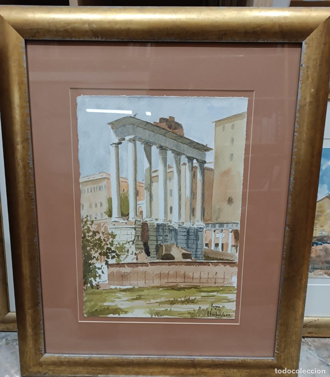 Arte: Acuarela del pintor murciano Antonio D&iacute;az Bautista 24X34. Marco 49X59. Murcia. Roma, El Faro
