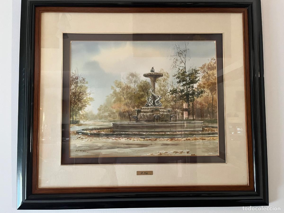 Arte: Gran acuarela original de D.Vega (78x68) - Paisaje rural enmarcado de galer&iacute;a con placa