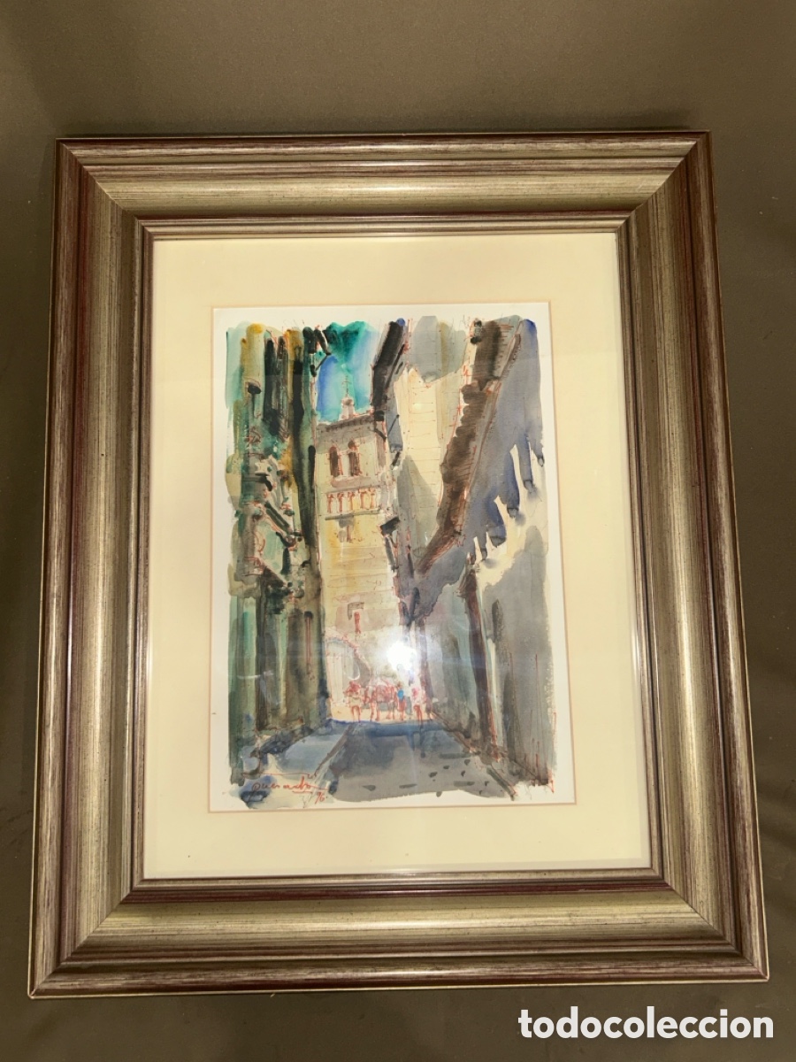Arte: JULIO QUESADA GUILABERT, IMPRESIONANTE ACUARELA,CALLEJ&Oacute;N ESTRECHO, PINTOR ALICANTINO CREVILLENTE