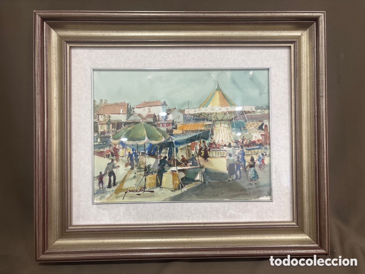 Arte: ACUARELA,JULIO QUESADA GUILABERT,FERIA EN COMBARRO*ORIGINAL*ver fotos