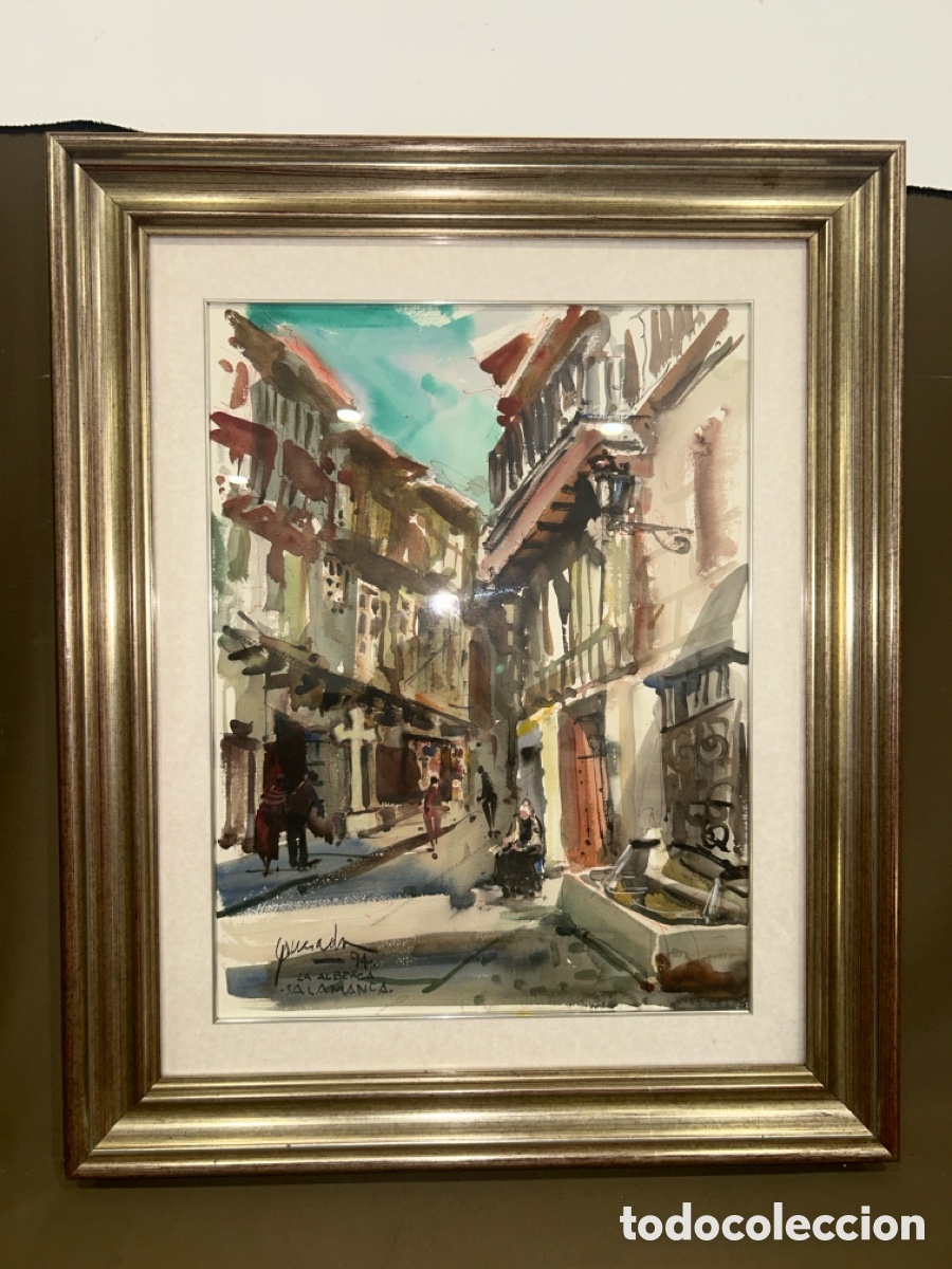 Arte: ACUARELA, JULIO QUESADA GUILABERT 1994 &ldquo;LA ALBERCA SALAMANCA&rdquo; *VER FOTOS*
