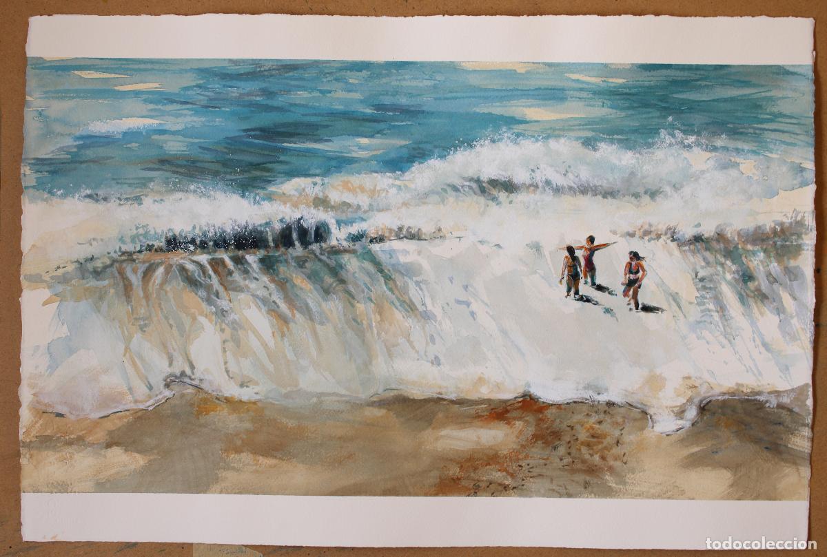 Arte: Acuarela, serie Playa III, de Olimpia Manj&oacute;n. 38 x 57 cms. Aprox. + libro Almer&iacute;a