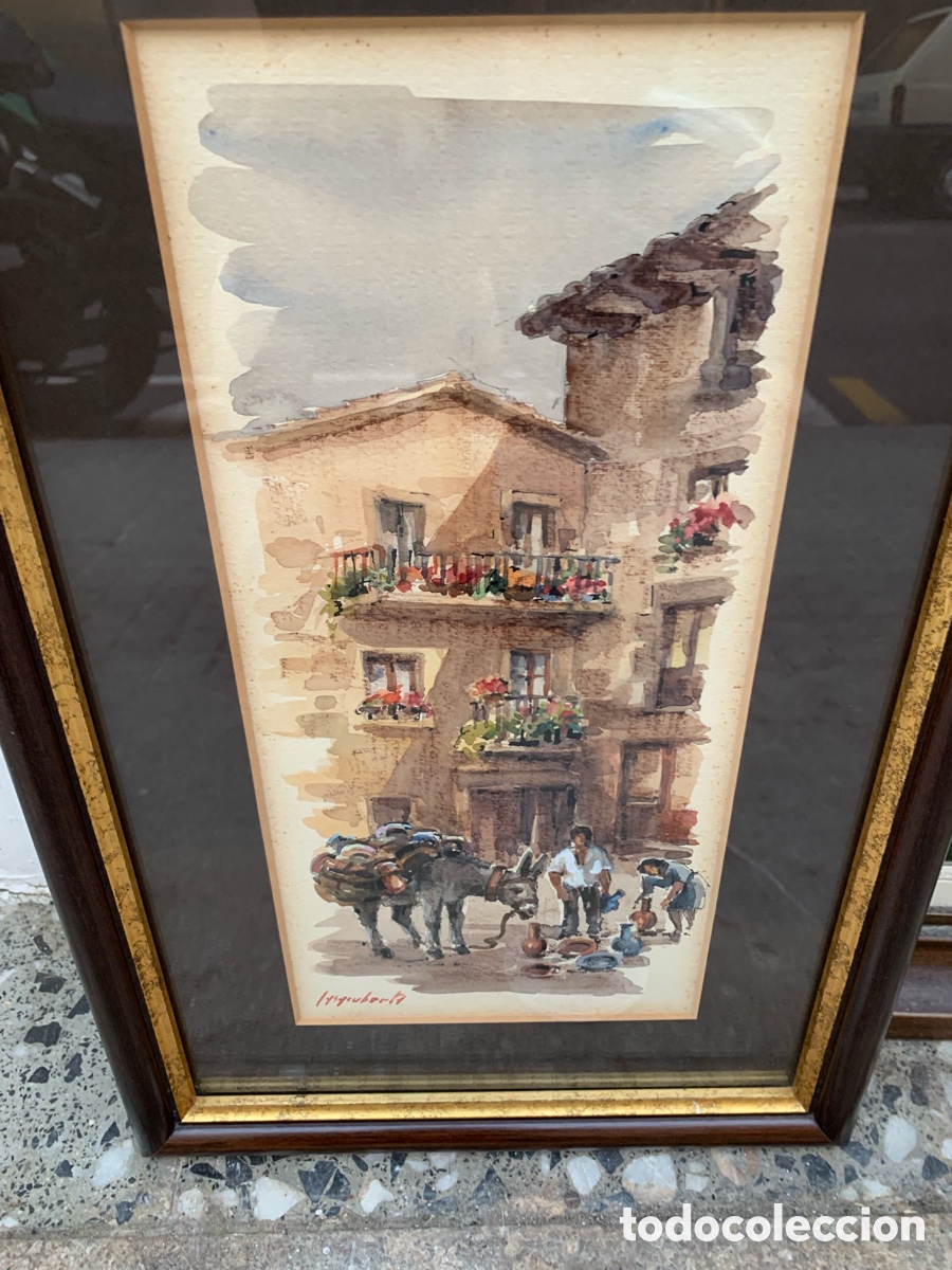 Arte: Jaume Casacuberta Roma 1932-2020, Manresa, imagen rural con burro, 16x34 obra y 31x48,5 marco