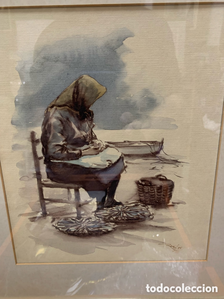 Arte: Miquel Ramos, Castellar del Valles, mujer de pescador, 21x25 obra y 39,5x43,5 con marco