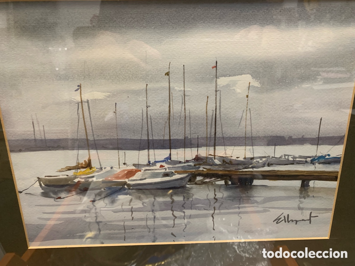 Arte: Esteban Llopart Valls 1925-2012, embarcaciones en puerto, 31x23 obra y 45x37,5 con marco