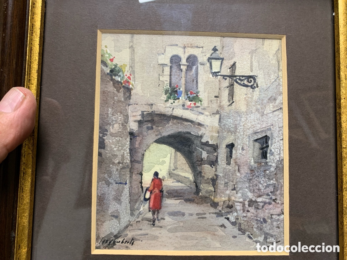 Arte: Jaume Casacuberta Roma 1932-2020, Manresa, barrio g&oacute;tico de Barcelona, 12x14 obra y 25x27 con marco