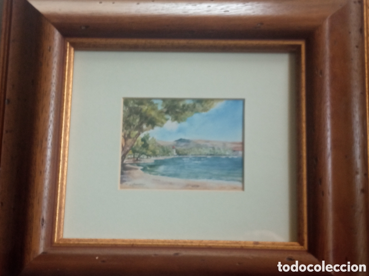 Arte: Bonita acuarela en miniatura, Firmada, mide 90x70 mm y enmarcado 28,5x26cm