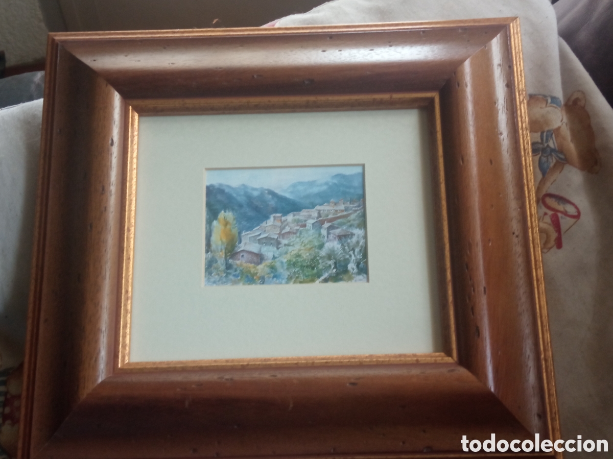 Arte: Antigua acuarela en miniatura, Firmada, mide 90x70 mm y enmarcado 28,5x26 cm