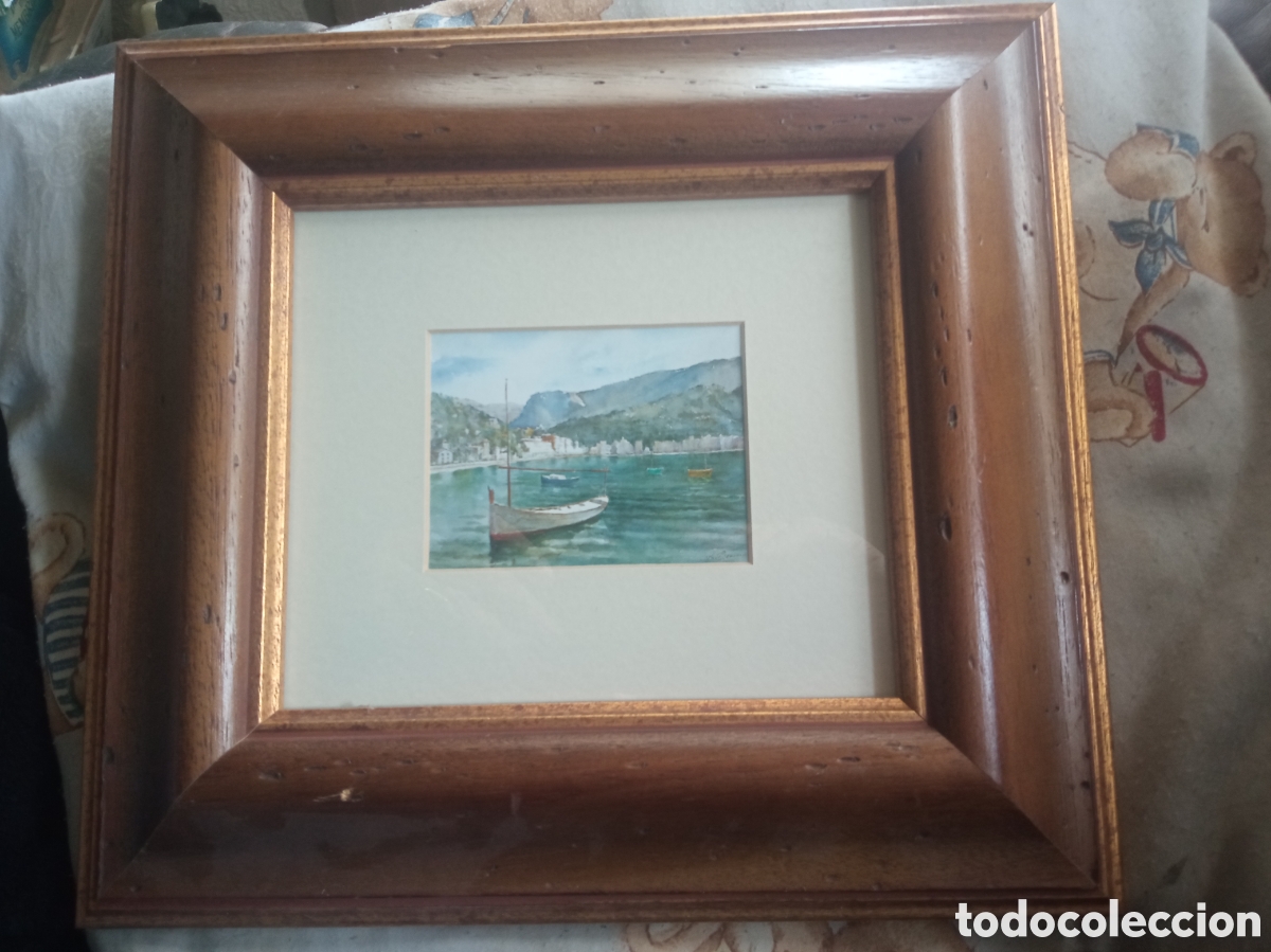 Arte: Antigua acuarela en miniatura firmada, mide 90x70 mm y enmarcado 28,5x26 cm