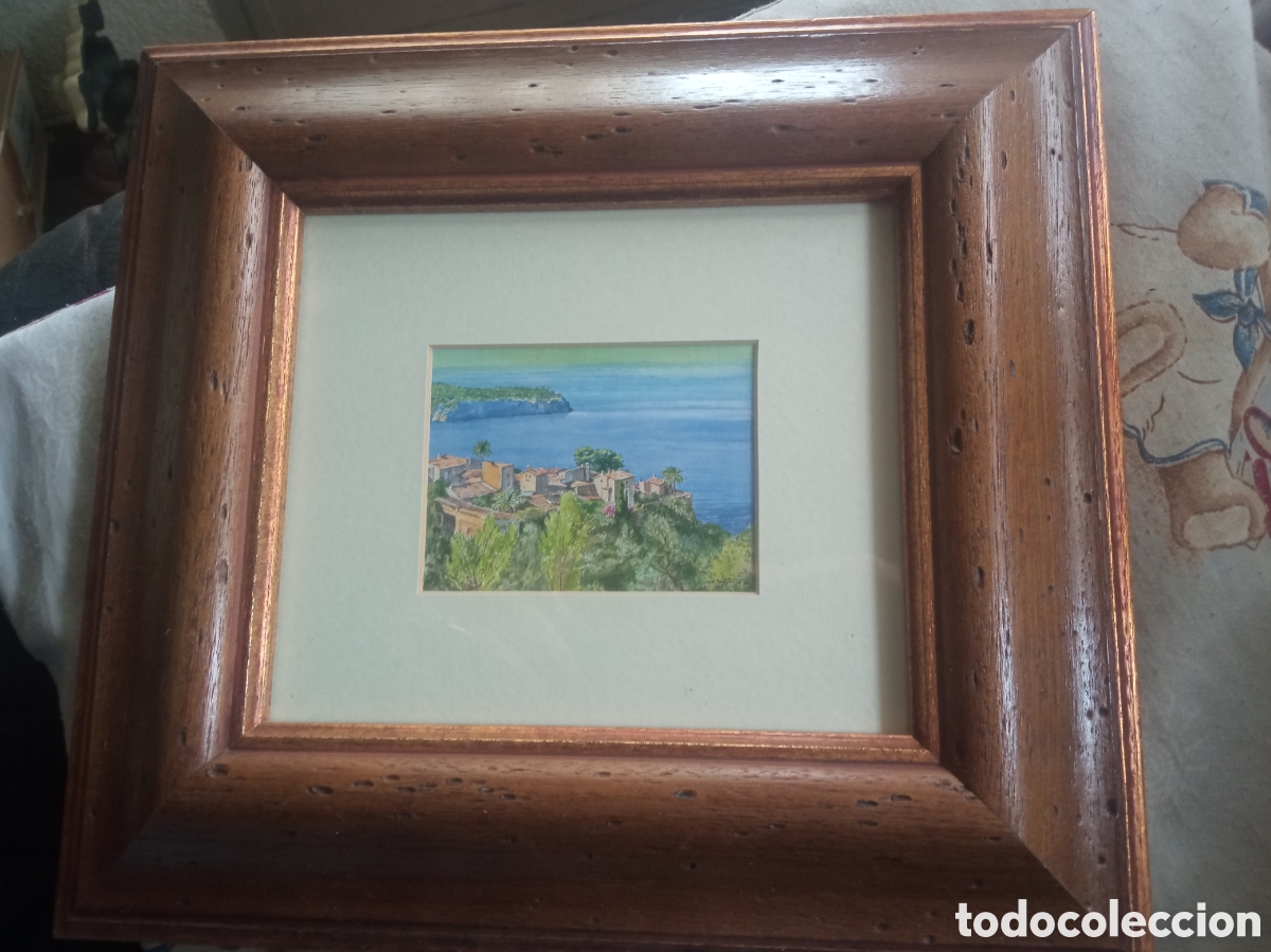 Arte: Antigua acuarela en miniatura firmada, mide 90x70 mm y enmarcado 28,5x26 cm