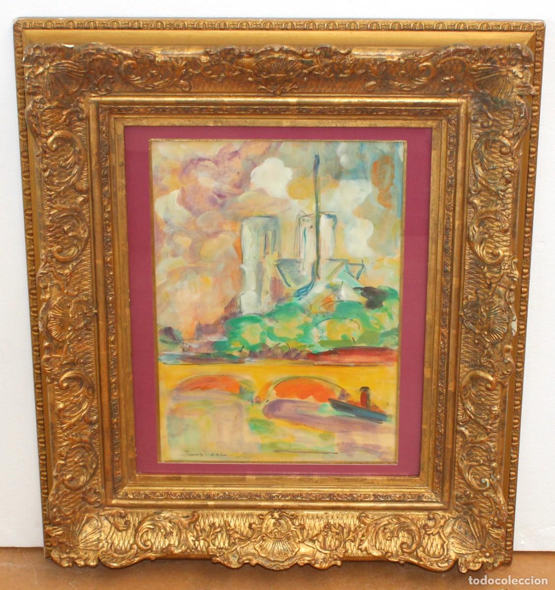 Arte: ESCUELA FRANCESA (XX) TECNICA MIXTA DE AUTOR ANONIMO. VISTA PARISINA DEL A&Ntilde;O 1920