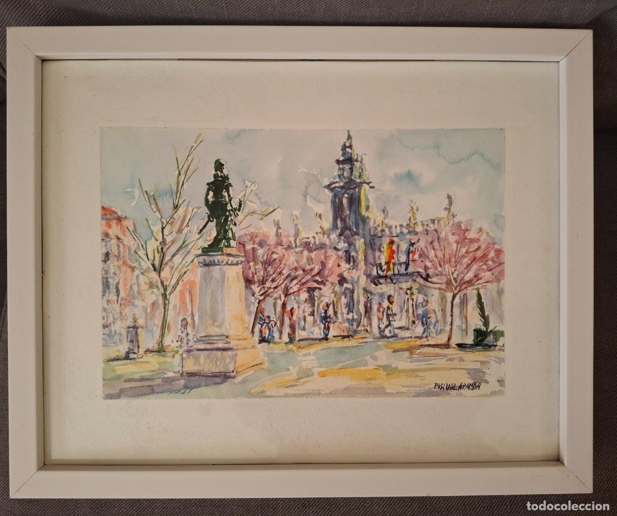 Arte: PASCUAL ARANDA: PLAZA DE LA UNIVERSIDAD (VALLADOLID) - ACUARELA ORIGINAL