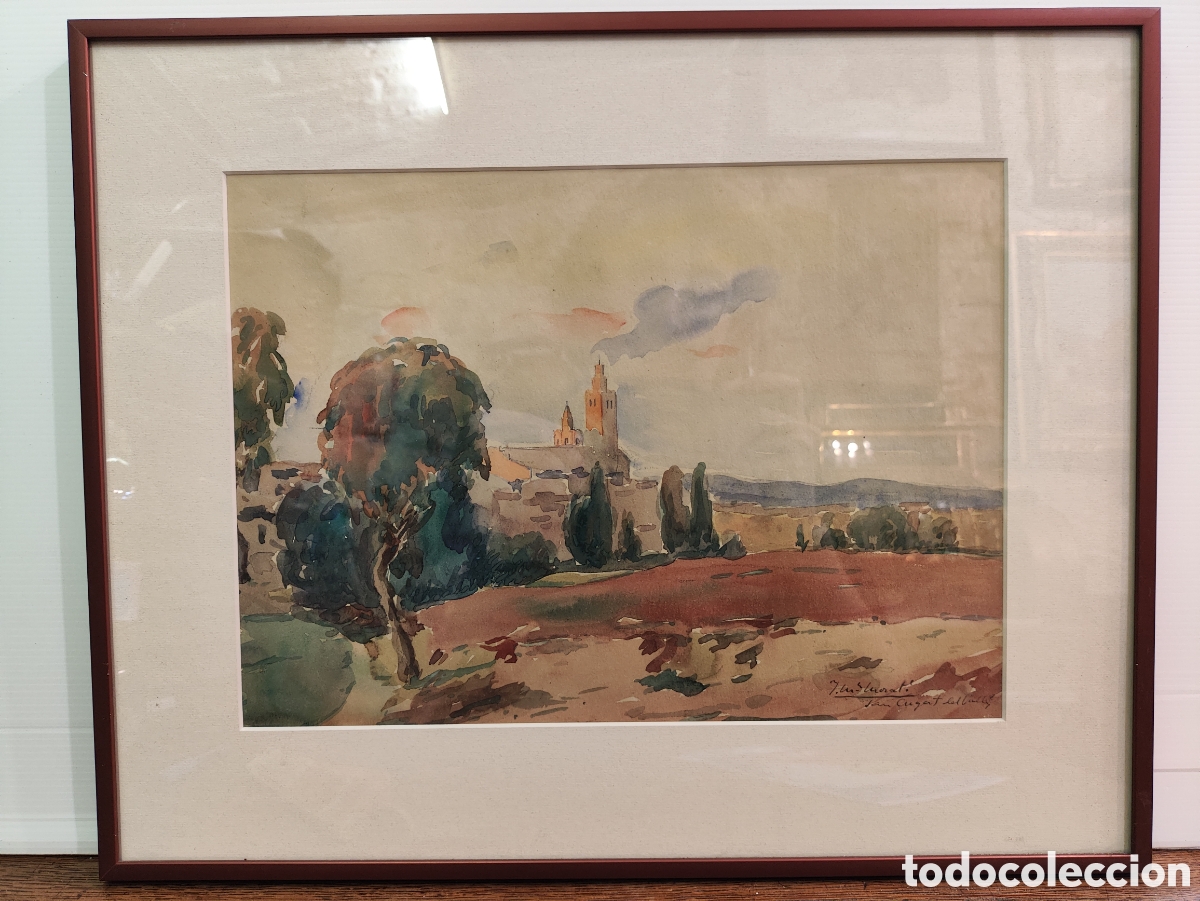 Arte: JOSEP MARIA MORET&Oacute; ARAGON&Egrave;S - VISTA DE SANT CUGAT - ACUARELA SOBRE PAPEL
