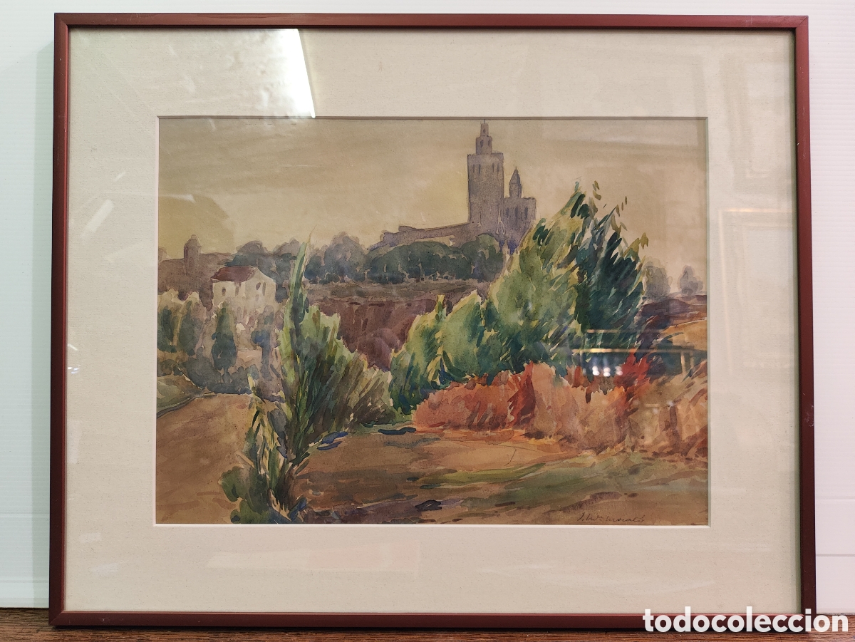 Arte: JOSEP MARIA MORET&Oacute; ARAGON&Egrave;S - VISTA DE SANT CUGAT - ACUARELA SOBRE PAPEL