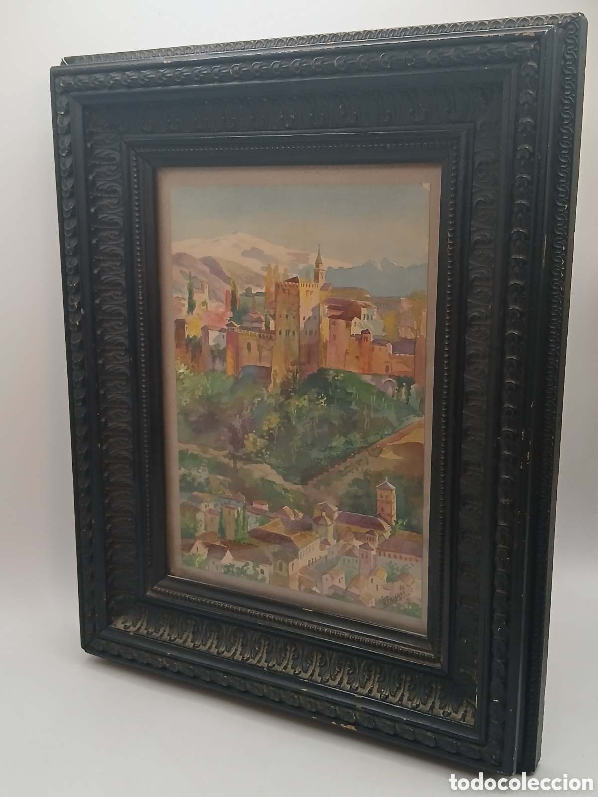 Arte: N. Fajardo. Vista de Alhambra. Acuarela, marco madera estucada