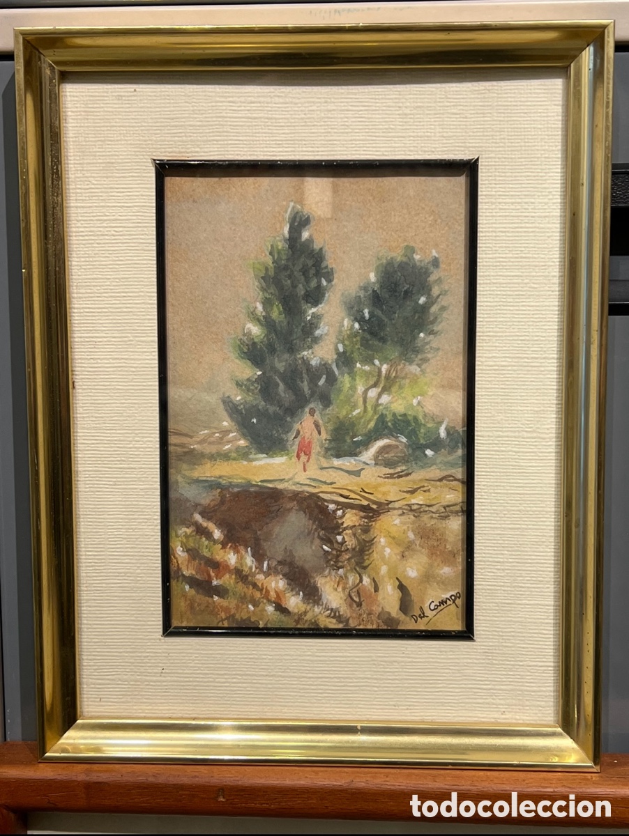 Arte: DEL CAMPO (Murcia). &ldquo;Paseo por la naturaleza&rdquo;. Acuarela. A&ntilde;os 70.