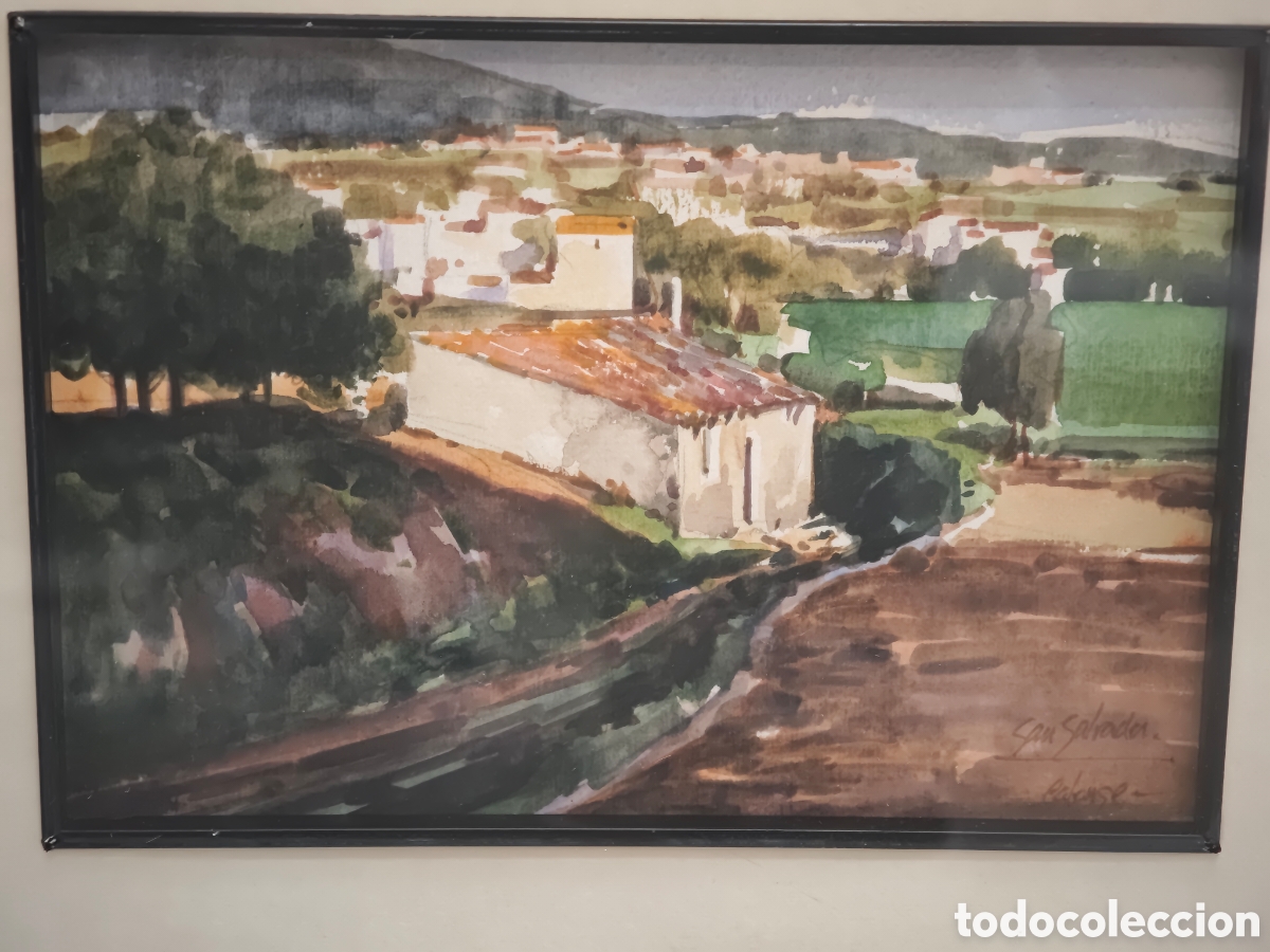 Arte: Acuarela Original Armando Juez San Salvador - Paisaje Rural (Con Marco 47 cm) Acuarela 17 cm