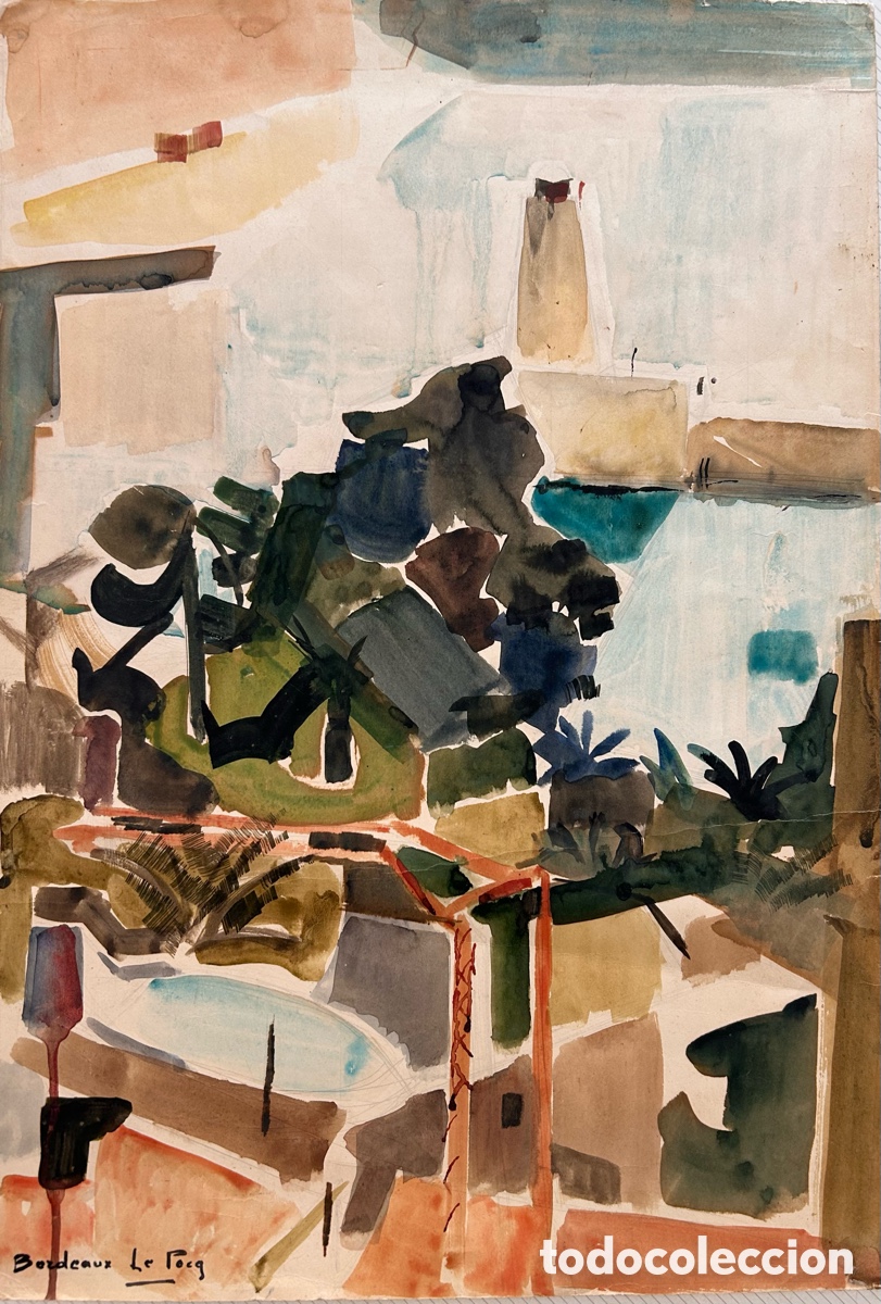Arte: &ldquo;Bordeaux, Le Port&rdquo; &ndash; Acuarela sobre papel &ndash; Segunda mitad del siglo XX