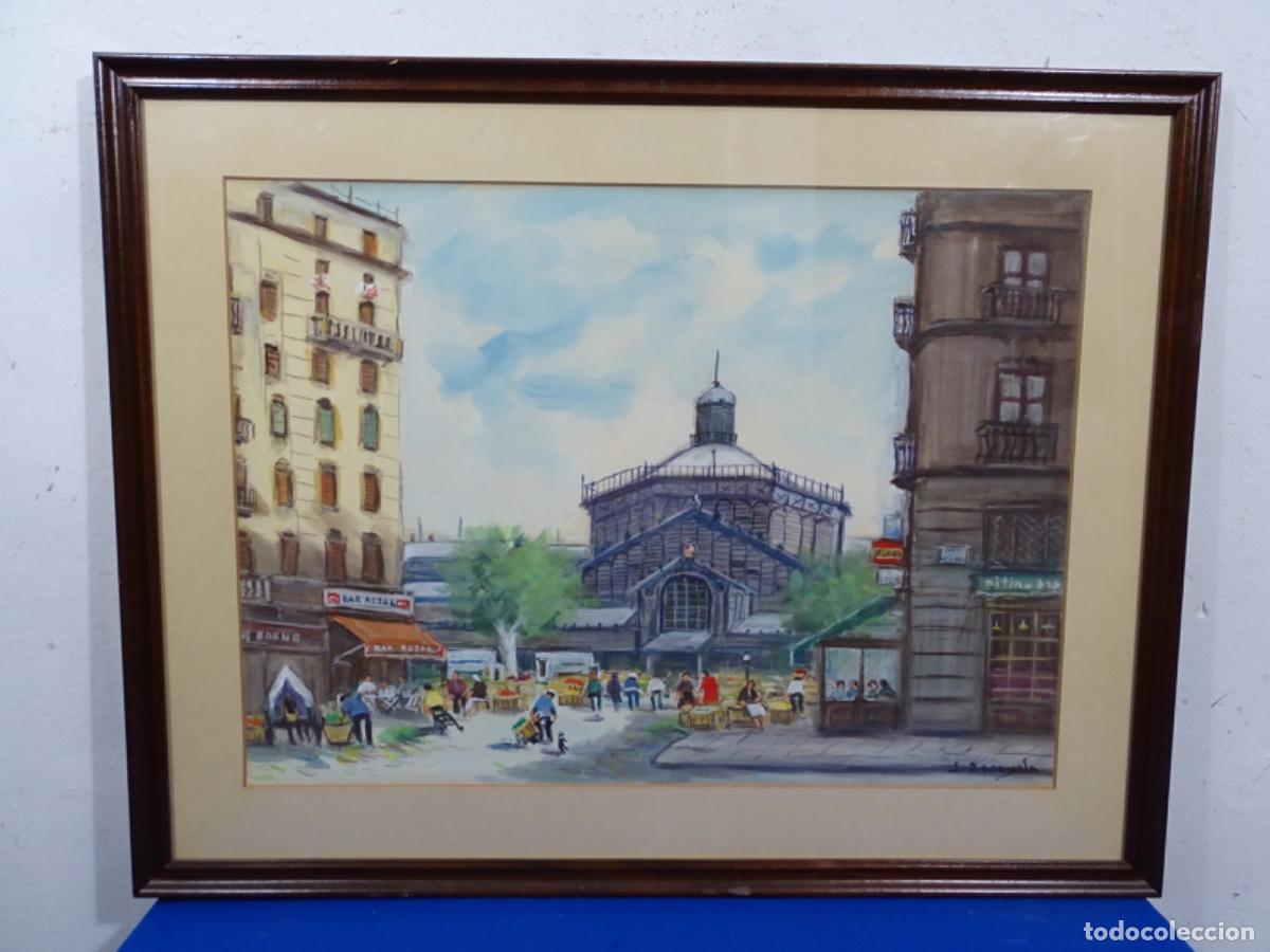 Arte: PANOR&Aacute;MICA A LA ACUARELA DE JOAN ESCAYOLA DEL MERCAT DEL BORN DE BARCELONA A&Ntilde;OS 50-60.