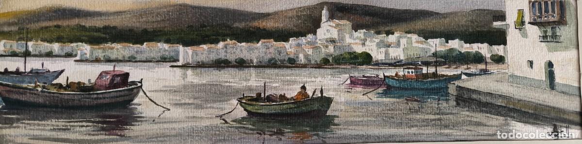 Arte: Acuarela de Ram&oacute;n Castells i Soley, panor&aacute;mica marina Cadaqu&eacute;s