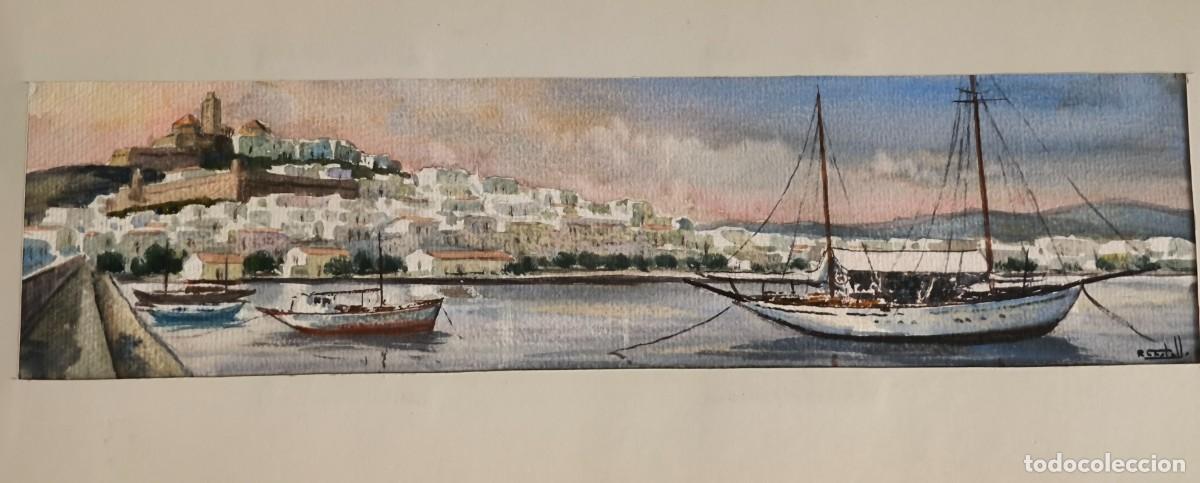 Kunst: Acuarela de Ram&oacute;n Castells i Soley, panor&aacute;mica marina Ibiza