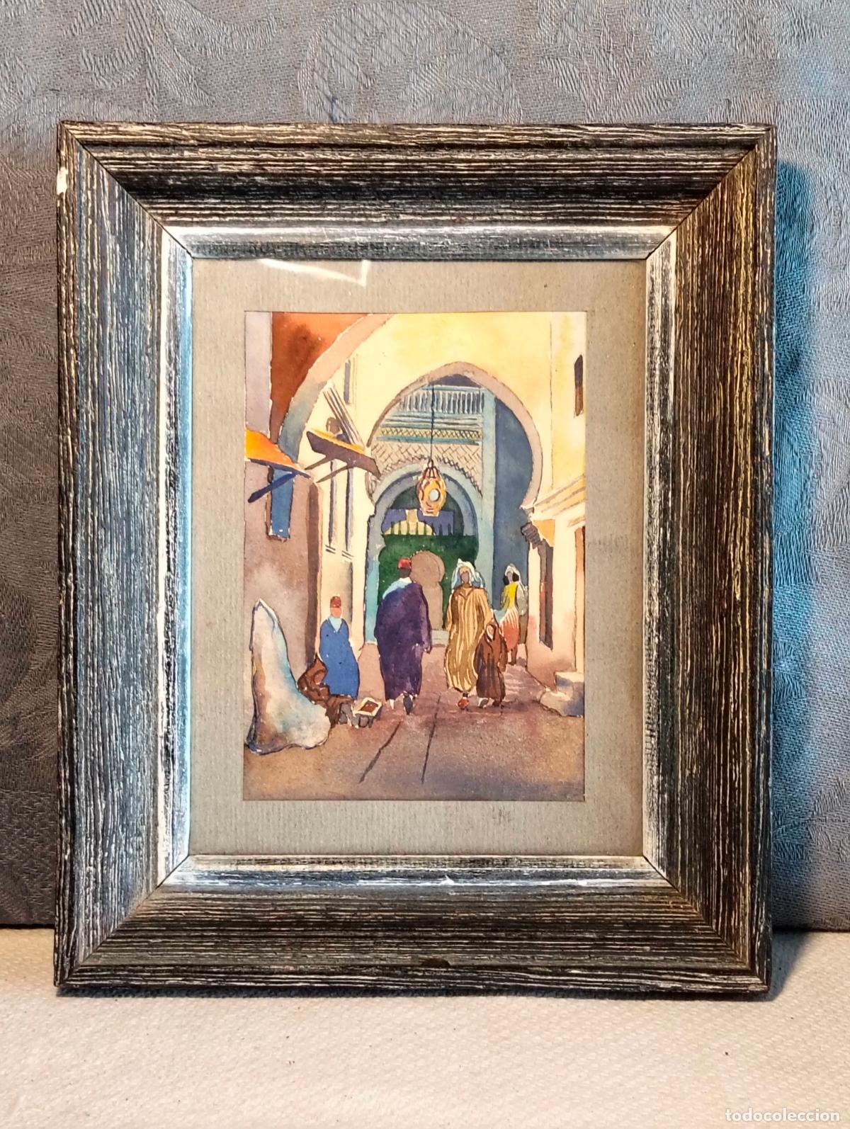 Kunst: Cuadro estampa de Marruecos espa&ntilde;ol acuarela s&iacute;mil de Mariano Bertuchi P. Planas Camps 1957