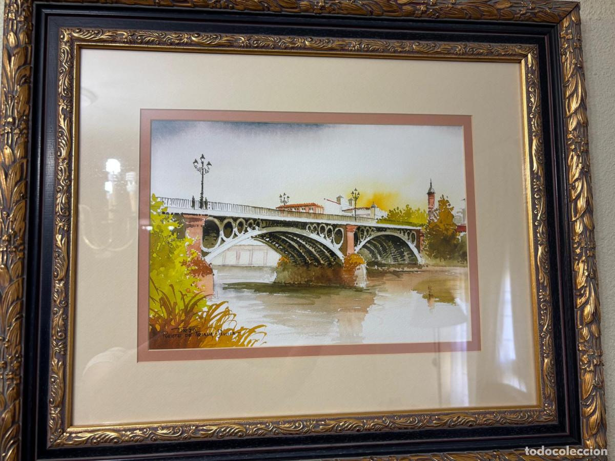 Arte: Acuarela de vista del Guadalquivir y Puente de Triana de Tirso