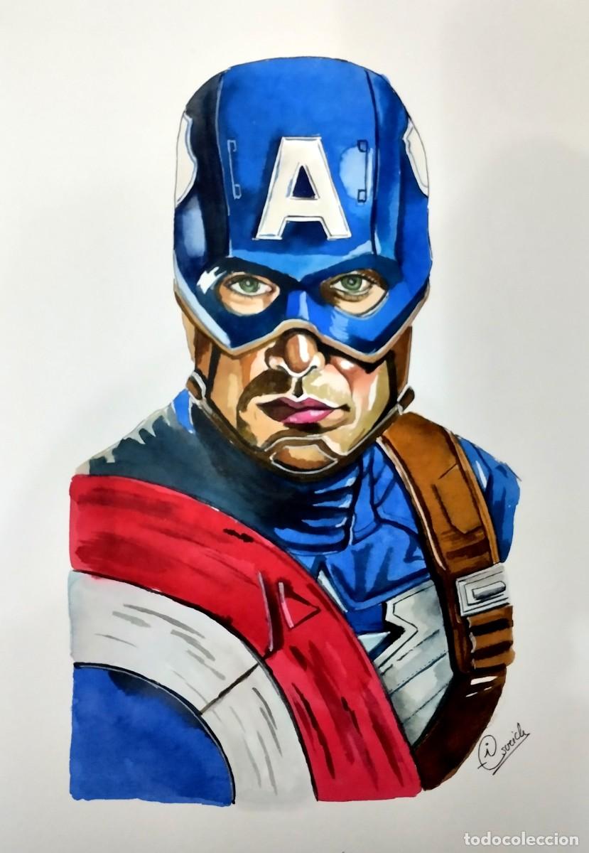 Arte: Capit&aacute;n Am&eacute;rica-Acuarela pintada por Inma Escrich