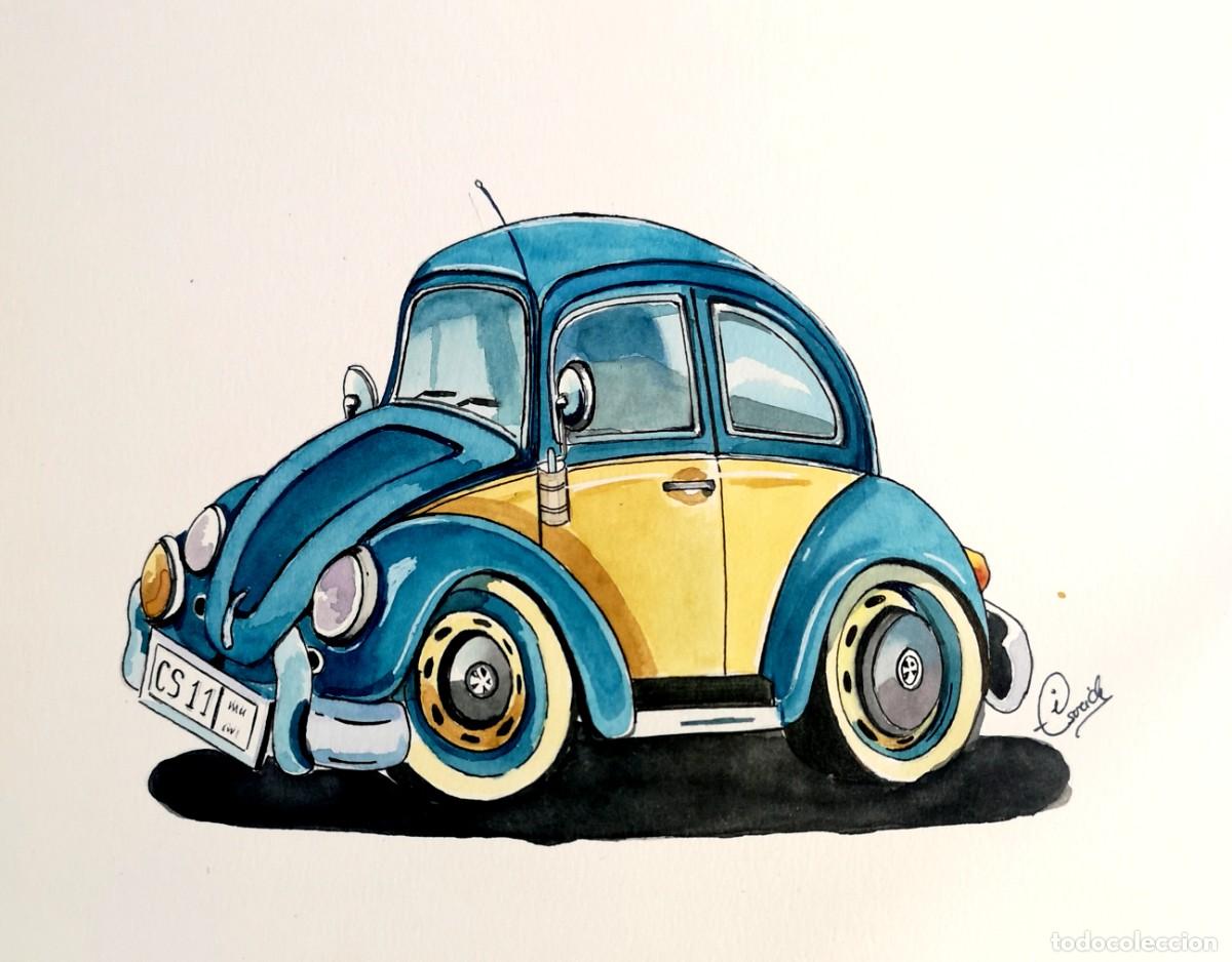 Arte: Coche amarillo-Acuarela pintada por Inma Escrich