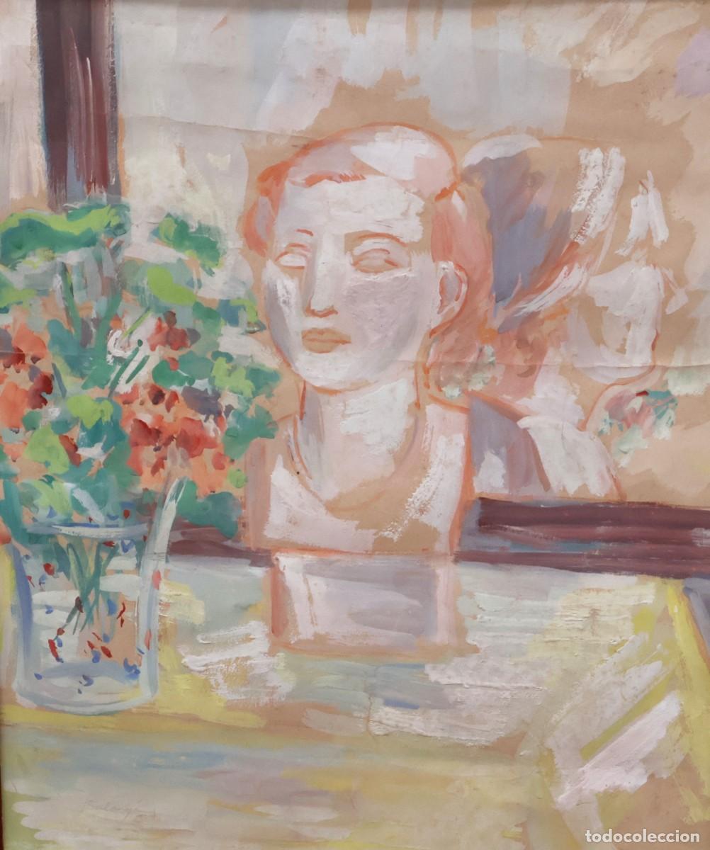 Arte: ISMAEL BALANYA MOIX (Montblanc, 1921 - 2000) GOUACHE SOBRE CARTON. COMPOSICION CON BUSTO Y FLORES