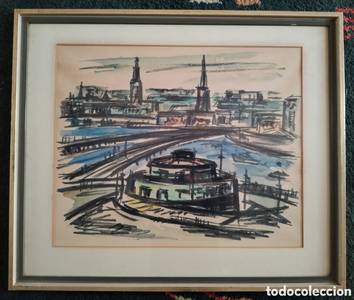 Arte: Magn&iacute;fica acuarela expresionista a&ntilde;os 30 o 40.