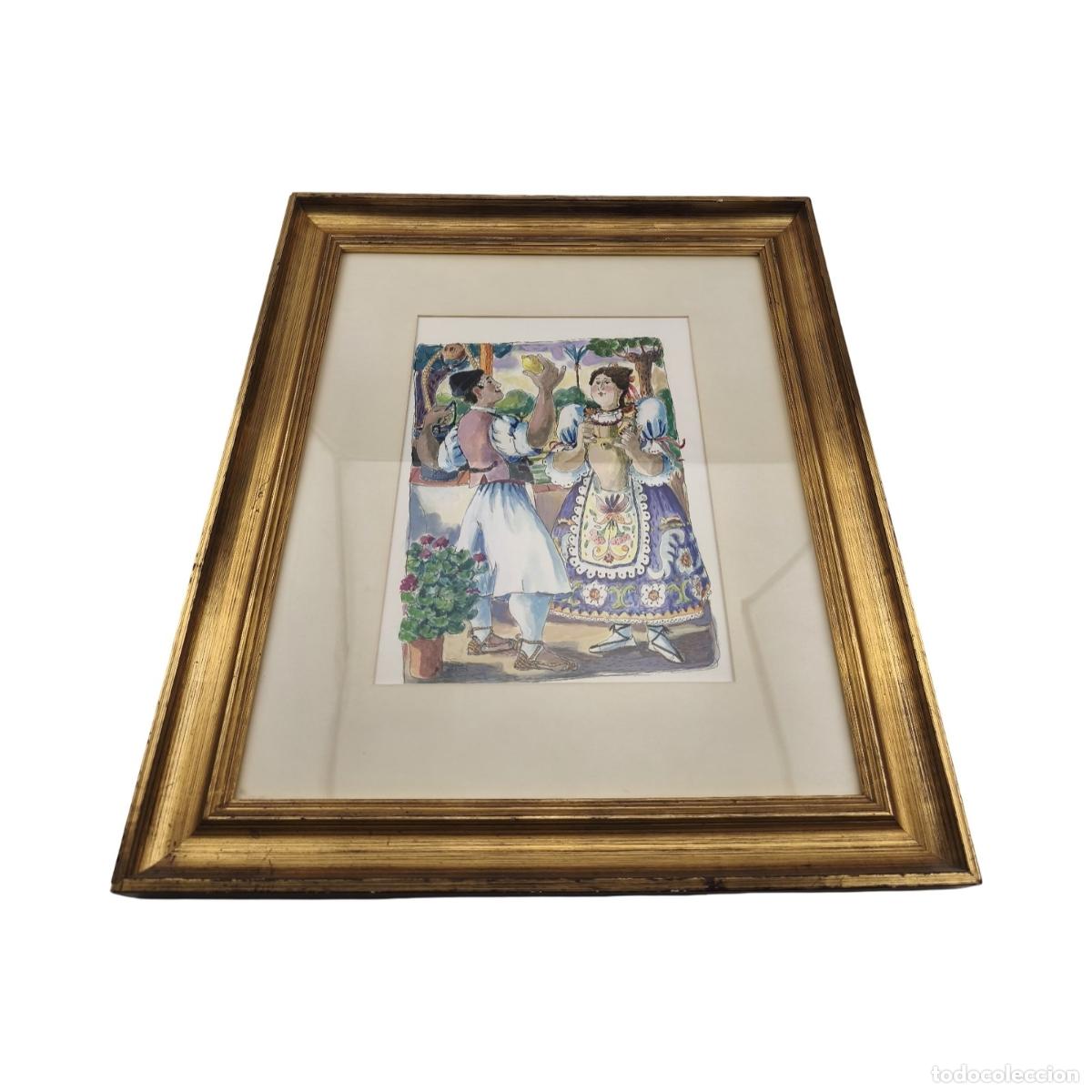 Arte: Acuarela Original de &Aacute;ngel Pina Nortes (1982) - Traje Regional y Folclore de Murcia - Enmarcada (56x