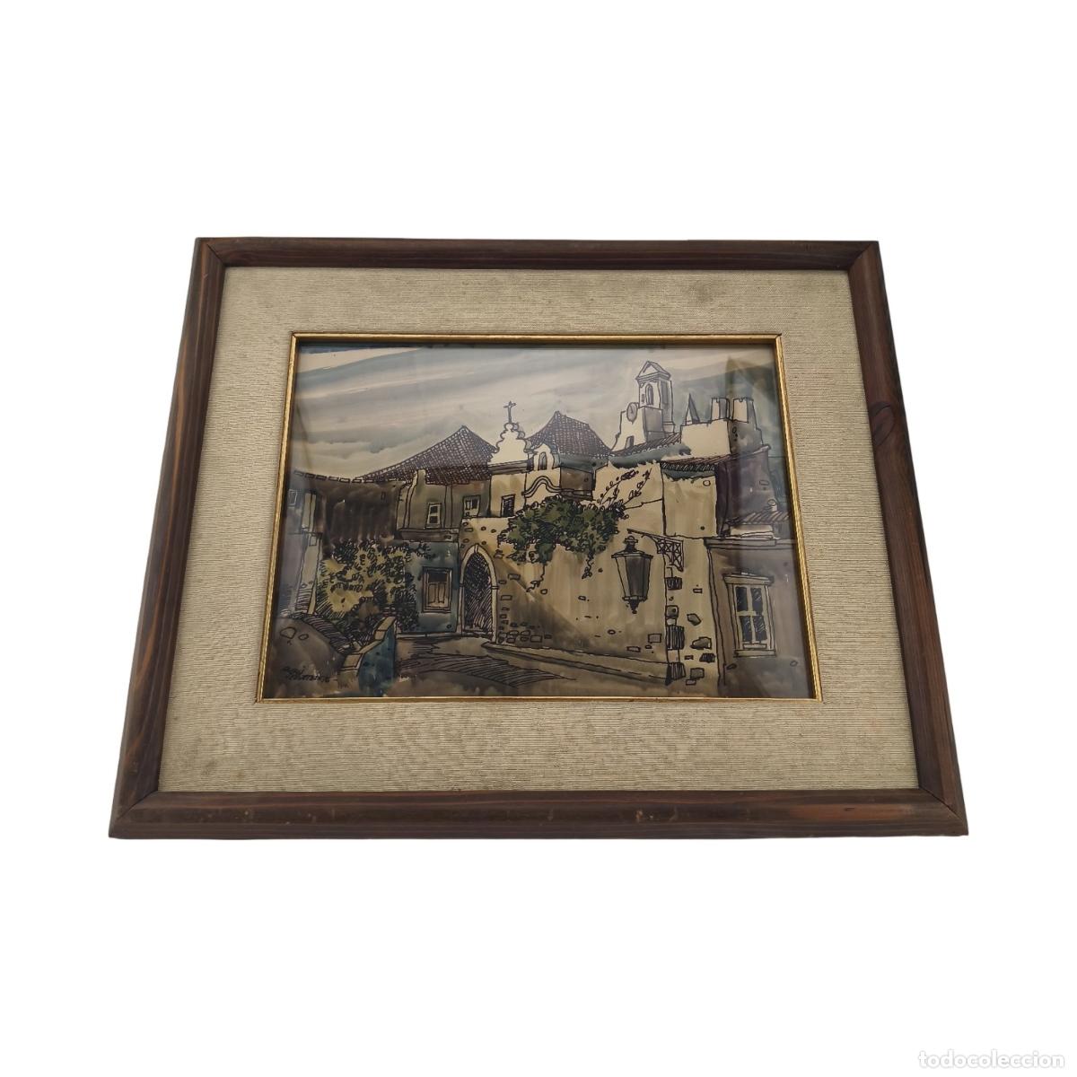 Arte: Acuarela y Tinta (1976) Firmada Augus / Agust&iacute;n Sebasti&aacute;n - Rinc&oacute;n Urbano y Ermita - Enmarcada (52x4