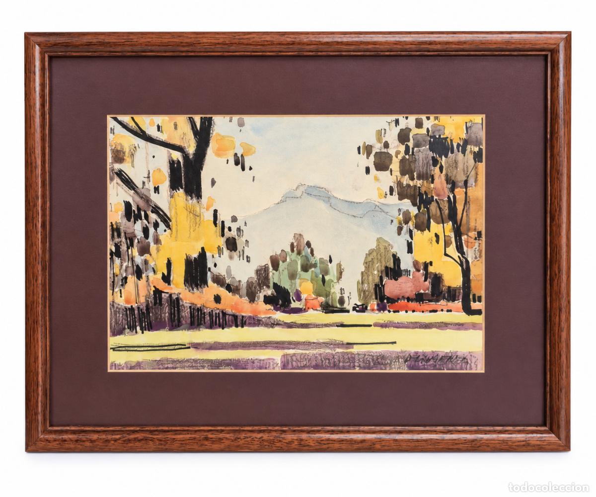 Arte: Marian Oliveras Vayreda (Olot, 1924 &ndash; 1997) - Acuarela - Paisaje
