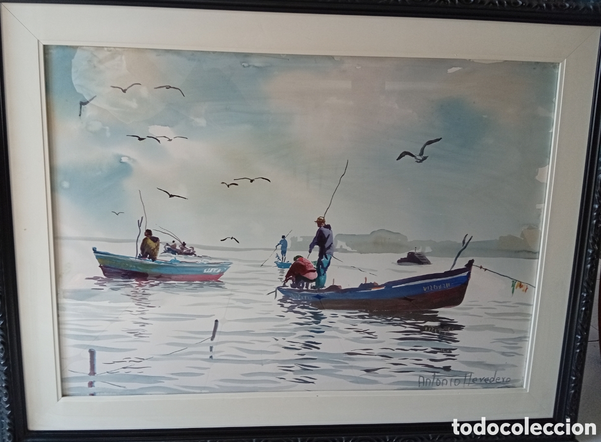 Arte: Pintura gallega preciosa acuarela del gran pintor Antonio Heredero (1908-2008 Vigo)