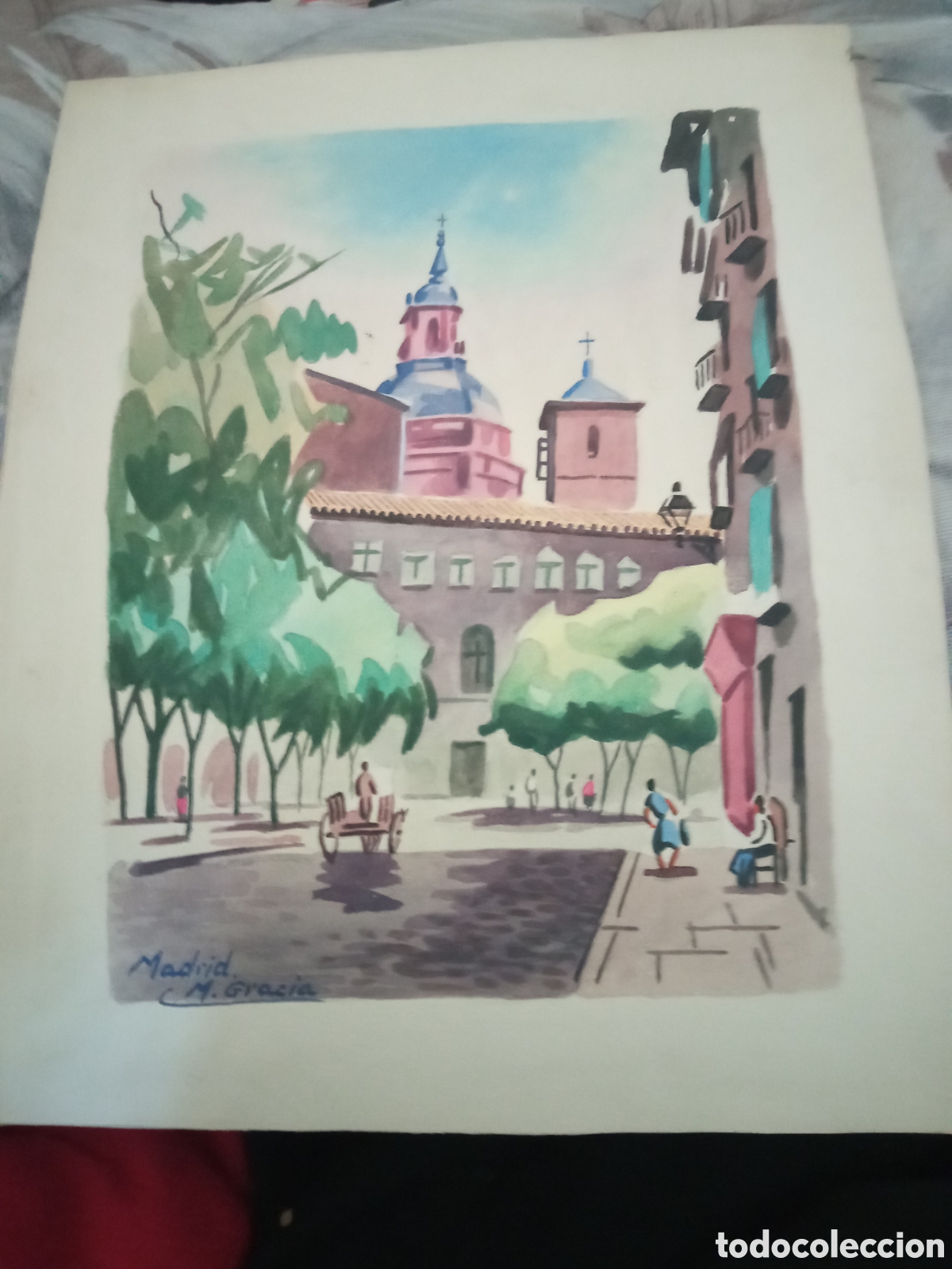 Arte: Bonita acuarela, Madrid, de M. GRACIA., mide 31,7x24,8 cm