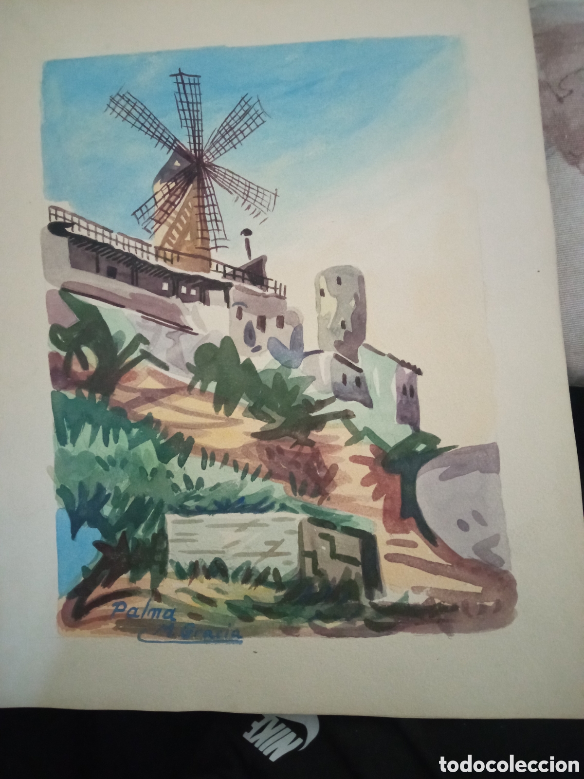 Arte: Antigua acuarela, Palma de Mallorca, por M. GRACIA, mide 31,6x24,8 cm
