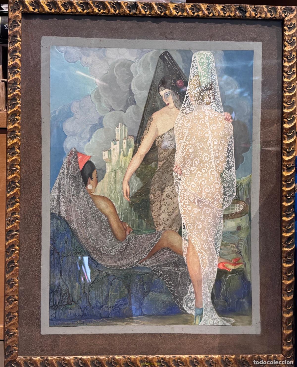 Arte: ILUSTRACION ESCENA COSTUMBRISTA ESTILIZADA. 1919 aparentemente.