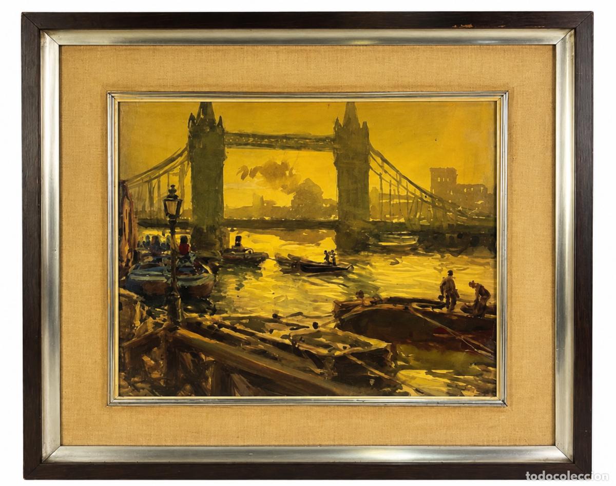 Kunst: CEFERINO OLIV&Eacute; - BARCAS DE TREBALL- LONDRES - ACUARELA