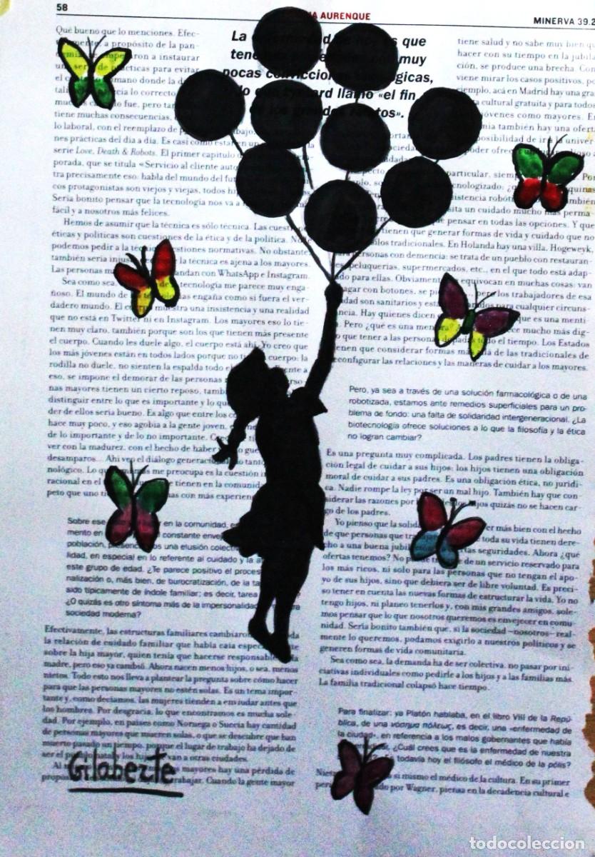 Arte: Nena con globos y mariposas obra de Mercedes Gilaberte