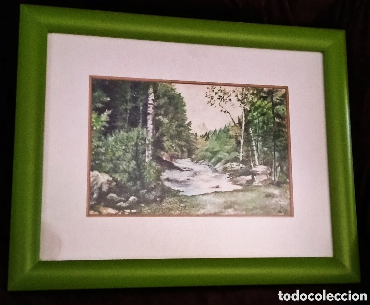 Arte: ACUARELA / (REALISMO). * PAISAJE ARBOLADO CON ARROYO *. FDA.: JML. A&ntilde;o 1983. ENMARCADA