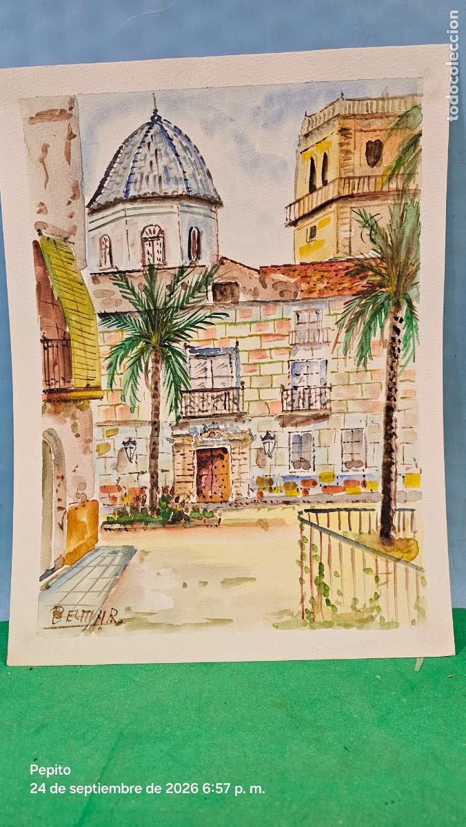 Arte: ACUARELA ORIGINAL PLAZA DE LA SANTA FAZ-PINTOR BELMAR