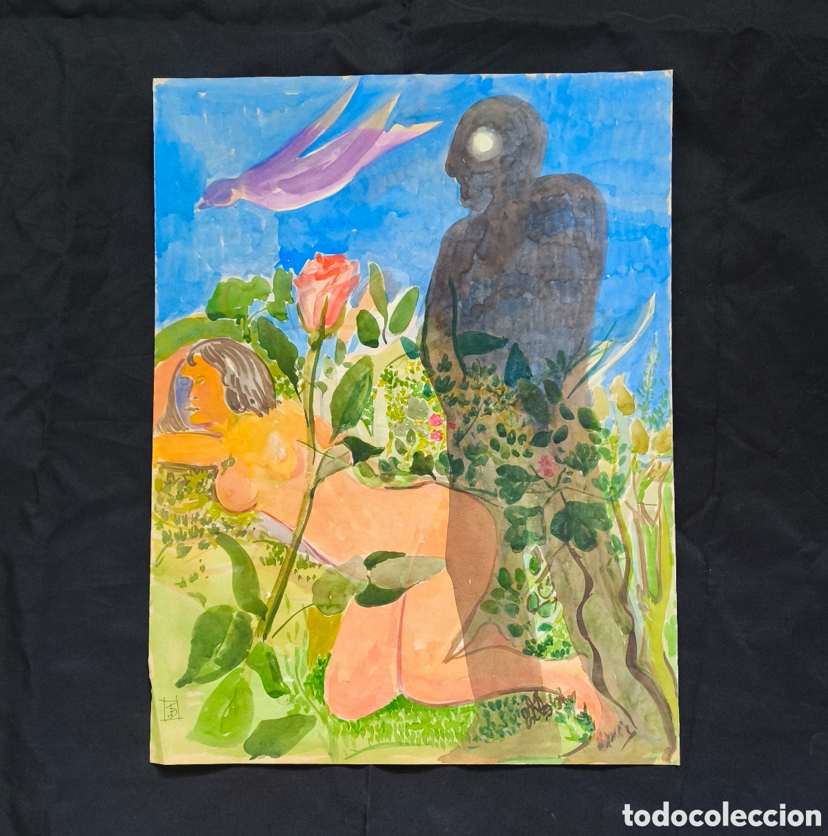 Arte: JOAN COMELLAS &ndash; FIGURA FEMENINA &ndash; ACUARELA SOBRE PAPEL &ndash; 60 x 50 CM