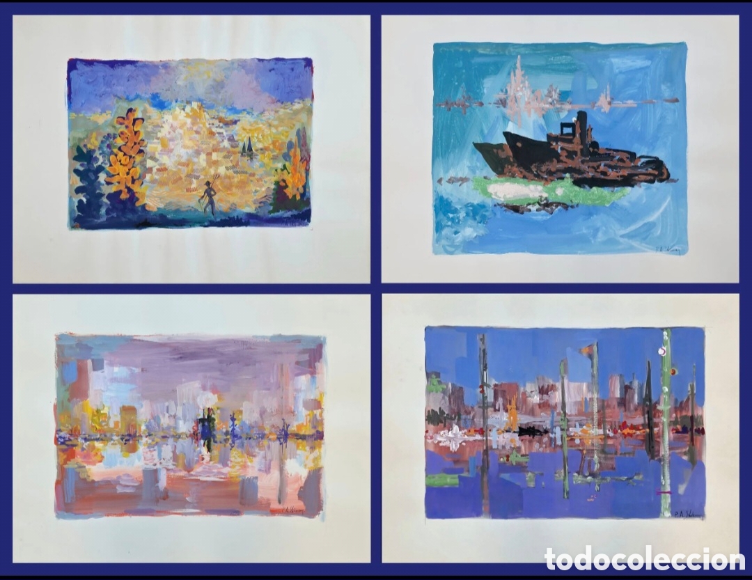 Arte: Pierre Adrien Ekman (1904-1993) - Mediterr&aacute;neo, serie de cuatro acuarelas firmadas a mano